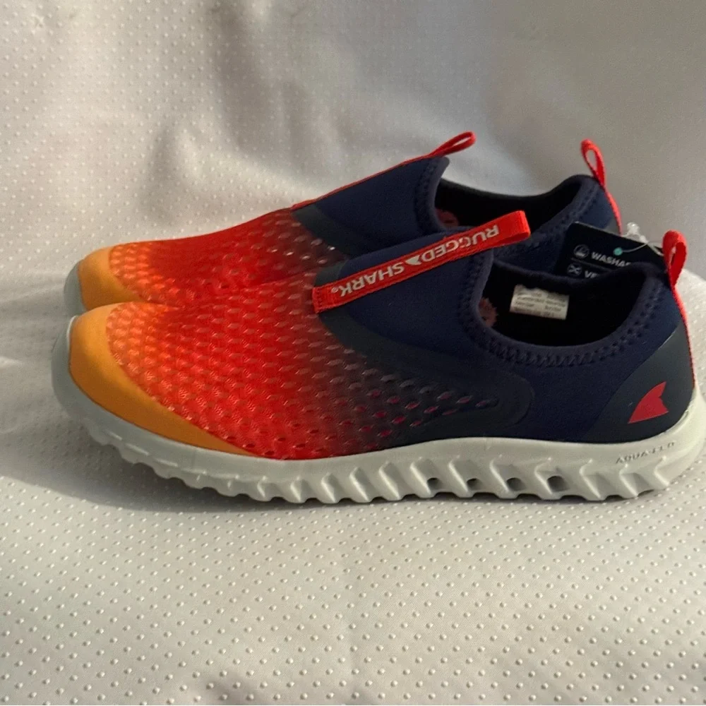 Rugged Shark Boys Size 5 Shoes Orange and Navy‎ Water Aquaflo Technology New
